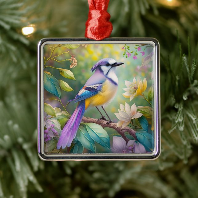 Ornamento De Metal Violet Tufted Jay Fantasy Bird (Árvore)