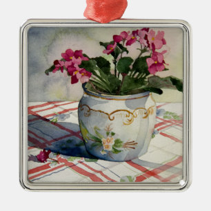 Ornamento De Metal Violetas africanos em Pote azul de 1790