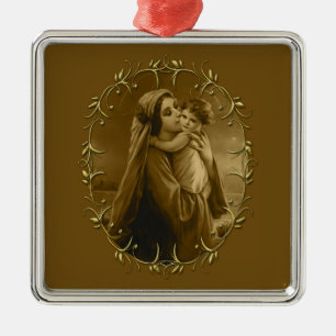 Ornamento De Metal Virgem Maria com Criança Jesus, Dourada Design da