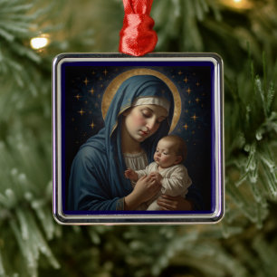 Ornamento De Metal Virgem Maria e Jesus Natal