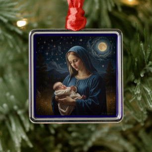 Ornamento De Metal Virgem Maria e Jesus Starry Night Christmas