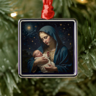 Ornamento De Metal Virgem Maria e Natividade Bebê Jesus