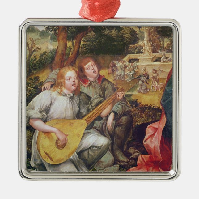 Ornamento De Metal Virgin e criança com anjos (Frente)