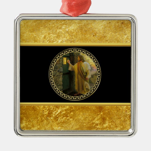 Ornamento De Metal Visitação ao amanhecer Jesus batendo em uma porta  (Frente)