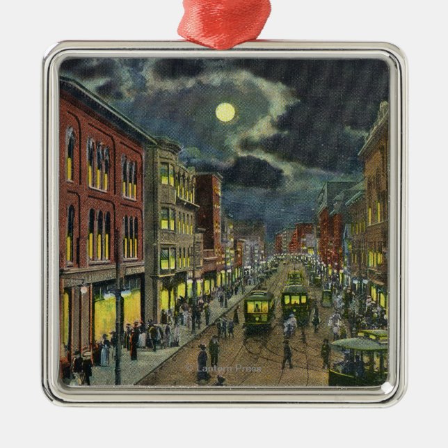 Ornamento De Metal Vista da rua de Lisboa na noite (Frente)