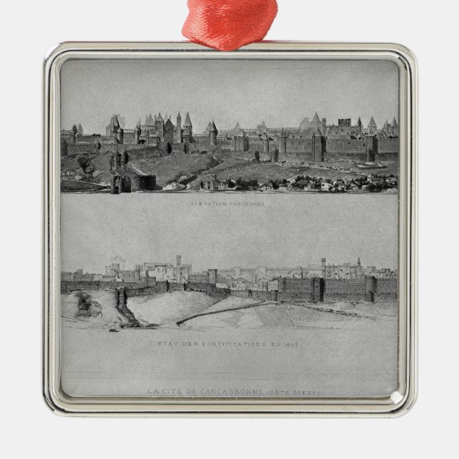 Ornamento De Metal Vista de Carcassonne do lado oeste (Frente)