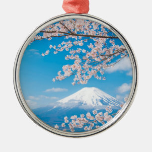Ornamento De Metal Vista de Monte Fuji com flores de cerejeira