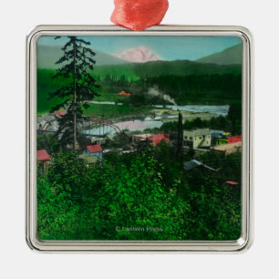 Ornamento De Metal Vista distante do pico e da cidade da geleira