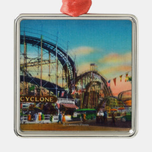 Ornamento De Metal Vista do roller coaster do ciclone # 1