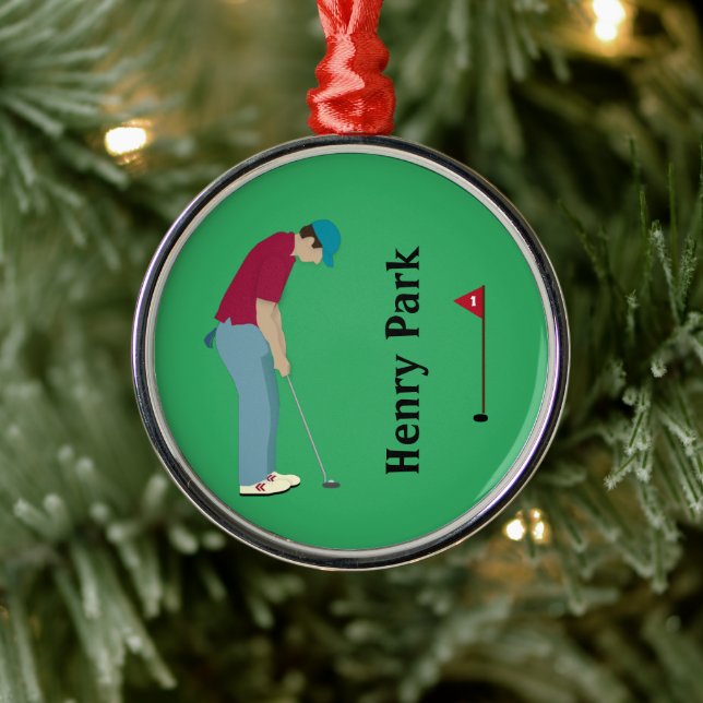 Ornamento De Metal Vívido Golfer Verde Fazendo Natal (Árvore)