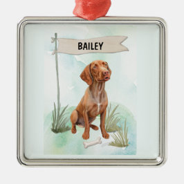 Ornamento De Metal Vizsla Watercolor Personalized Dog