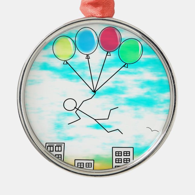 Ornamento De Metal Voando Sobre A Cidade Com Balões (Frente)