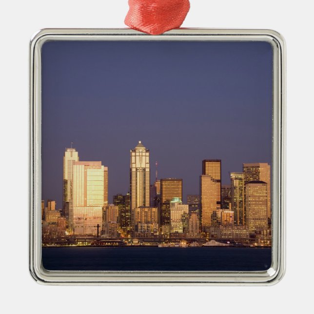 Ornamento De Metal WA, Seattle, Seattle Skyline e Elliott Bay, (Frente)