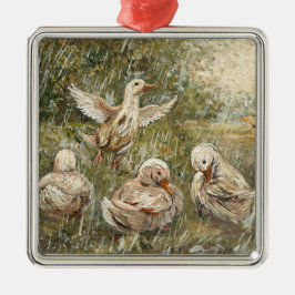 Ornamento De Metal Water Play Whimsical Farmhouse Duck Family Pond