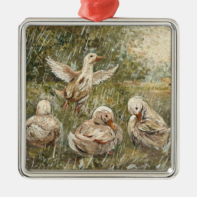 Ornamento De Metal Water Play Whimsical Farmhouse Duck Family Pond (Frente)