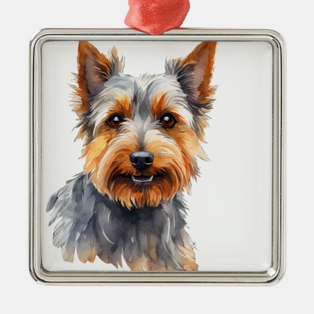 ORNAMENTO DE METAL WATERCOLOR AUSTRALIANO SHEPHERD DOG (Frente)