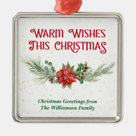 Ornamento De Metal Watercolor Poinsettia Holly Bouquet Christmas