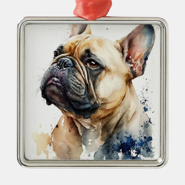 ORNAMENTO DE METAL WATERCOLOR TAN FRANCÊS BULLDOG (Frente)