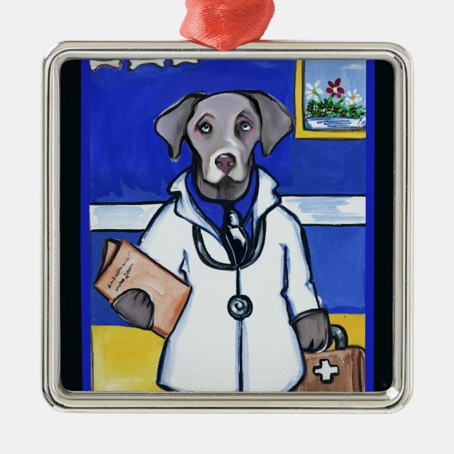 ORNAMENTO DE METAL WEIMARANER MÉDICO (Frente)