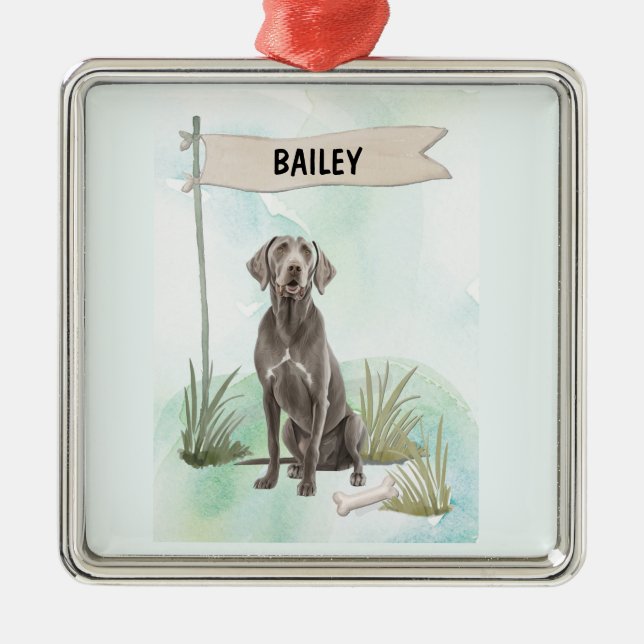 Ornamento De Metal Weimaraner Watercolor Personalized Dog (Frente)