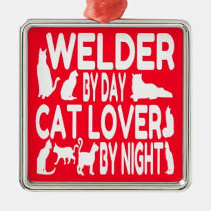 Ornamento De Metal Welder Loves Cats