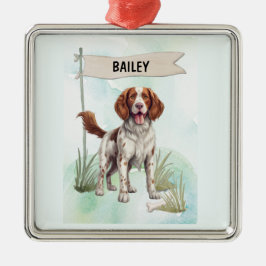 Ornamento De Metal Welsh Springer Spaniel Watercolor Personalized Dog