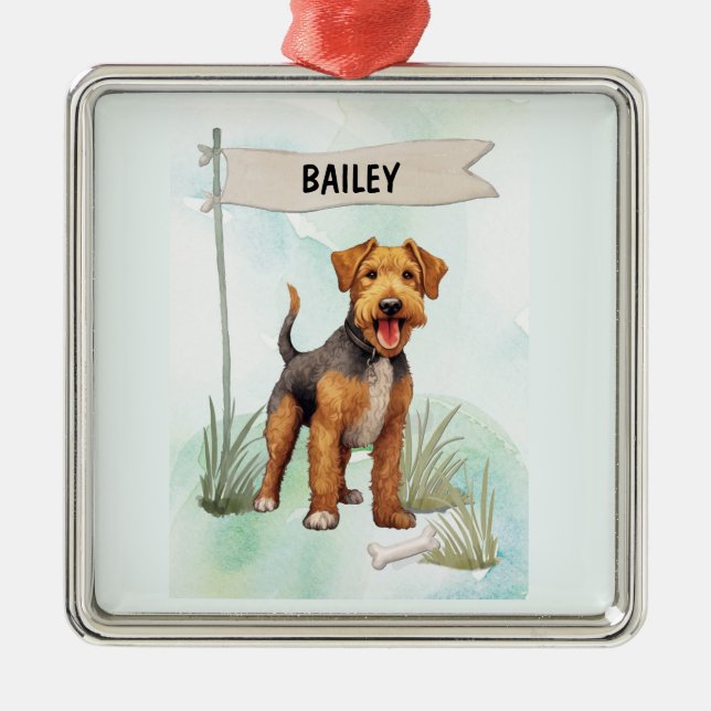 Ornamento De Metal Welsh Terrier Watercolor Personalized Dog (Frente)