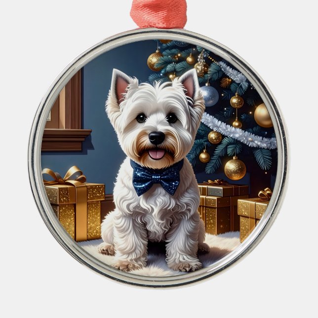Ornamento De Metal West Highland White Terrier Natal (Frente)