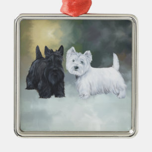 Ornamento De Metal Westie Scottie Wintertime