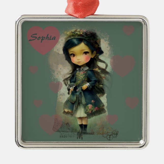 Ornamento De Metal Whimsic Kawaii Fairy Tale Girl (Frente)