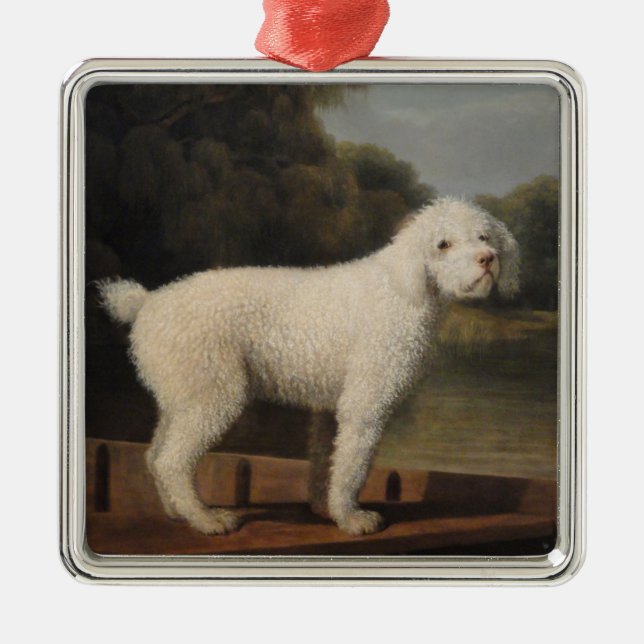 Ornamento De Metal White Poodle in a Punt (por George Stubbs) (Frente)