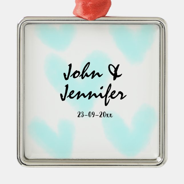 Ornamento De Metal white simple minimal text style wedding blue heart (Frente)