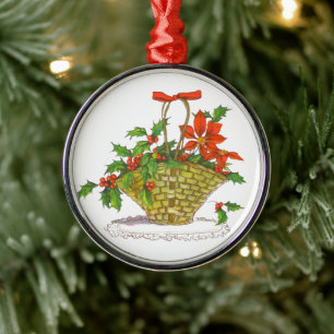 Ornamento De Metal Wicker Basket de Poinsettias