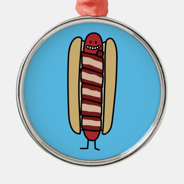 Ornamento De Metal Wiener envolvido bacon do Hotdog do cachorro (Frente)