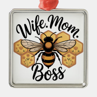 Ornamento De Metal Wife. Mom. Boss