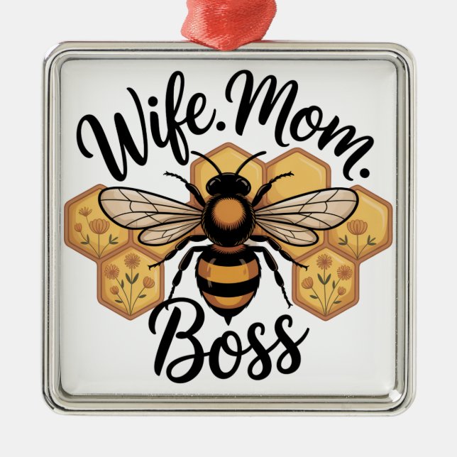 Ornamento De Metal Wife. Mom. Boss (Frente)