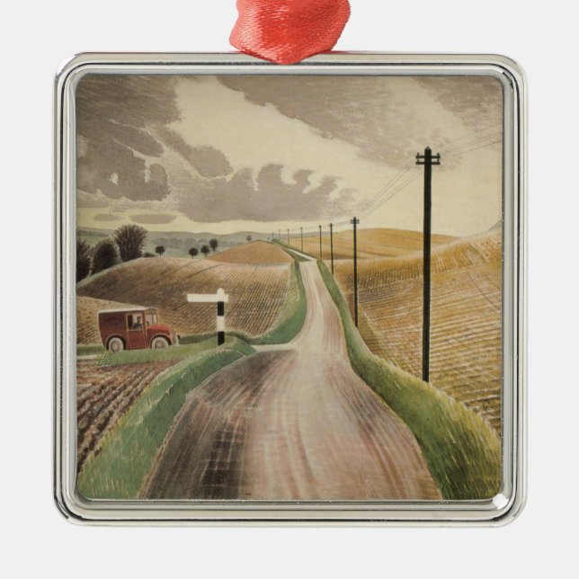 Ornamento De Metal Wiltshire Landscape (por Eric Ravilious) (Frente)