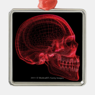 Ornamento De Metal Wireframe vermelho de um crânio