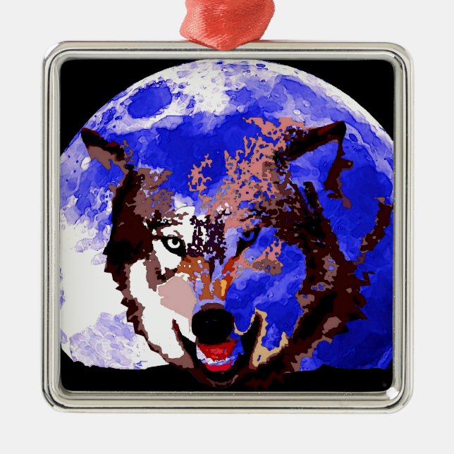 Ornamento De Metal Wolf & Full Moon (Frente)
