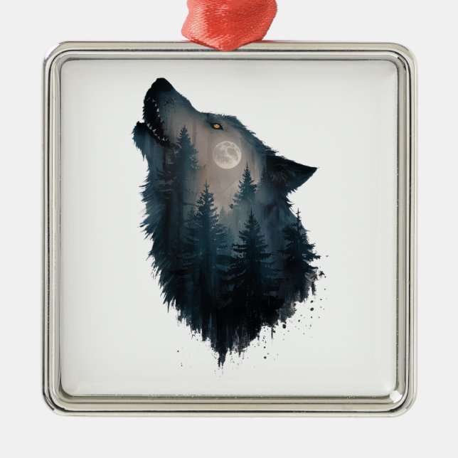 Ornamento De Metal Wolf Howl Forest Moon (Frente)