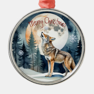 Ornamento De Metal Wolf Howling Moon Winter Art