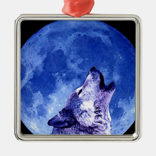 Ornamento De Metal Wolf Howling na Lua (Frente)