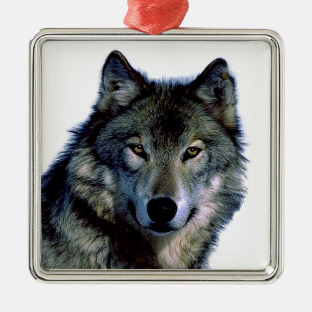Ornamento De Metal Wolf Portrait (Frente)