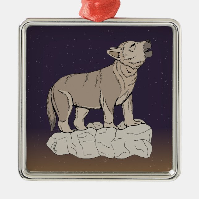Ornamento De Metal Wolf Pup Howling (Frente)