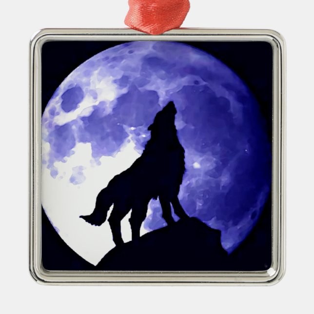 Ornamento De Metal Wolf Silhouette e Lua Completa (Frente)