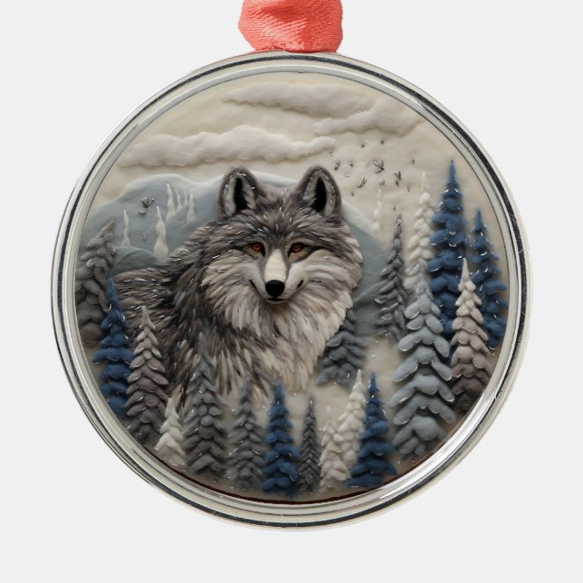 Ornamento De Metal Wolf Woodland Chirstmas Animal 3D (Frente)