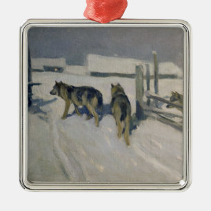 Ornamento De Metal Wolfs, a noite do inverno, c.1910
