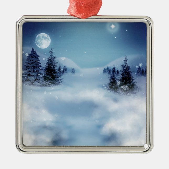 Ornamento De Metal Wonderland de inverno à noite (Frente)