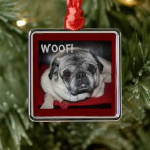Ornamento De Metal Woof, Pug Ornament