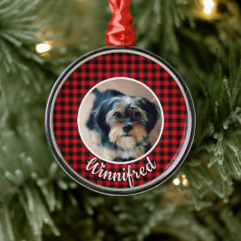 Ornamento De Metal Xadrez Búfalo Vermelho Personalizado com Foto de P